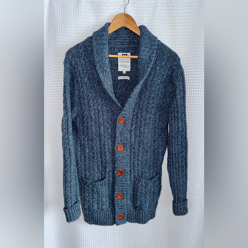 SIMONS Le 31 Knitwear 100% Lambswool blue shawl collar buttoned‎ Cardigan size M